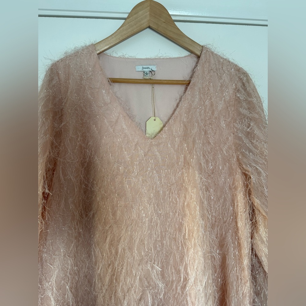 New! Jodifl Solid Pink Eyelash Tinsel Sweater V-Neck Long Sleeve Sparkle Large - Picture 5 of 11